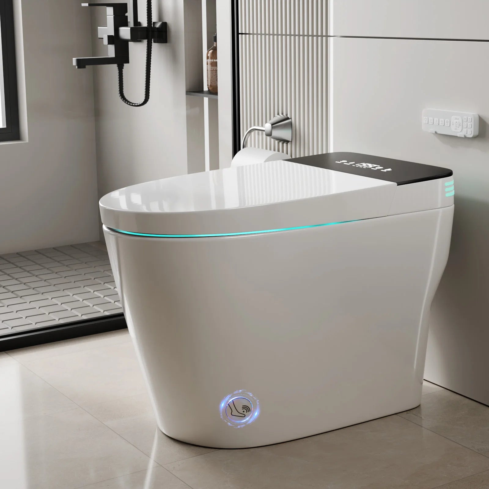 Smart Toilet with Built-in Bidet, AUTO Open/Close, Warm Water Sprayer, AUTO Dual Flush, Heated Bidet Toilet Seat for Bathrooms