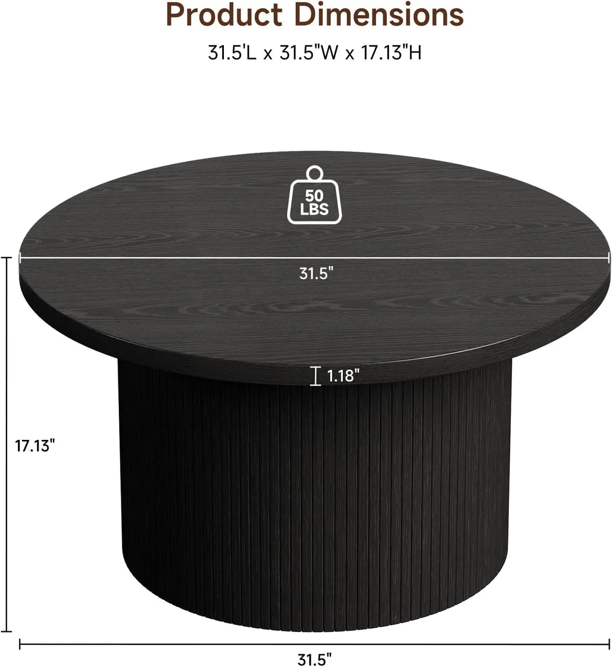 ONBRILL Modern Round Coffee Table With Fluted Tambour Drum Design