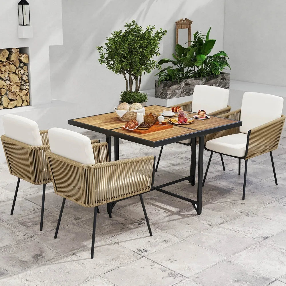 5 Pieces Patio Dining Set Outdoor Rectangular Table and Chairs Furniture Set