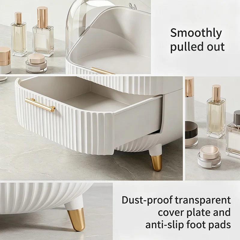 Makeup Organizer Skincare Organizers With Drawers Cosmetic Display Cases with Transparent Cover, Skincare Organizers for Bathroom Countertop, Bedroom Vanity Desk, White