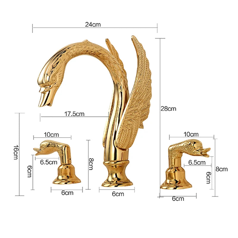 Luxurious Golden Bathroom Basin Faucet Brass Double Handle Hot Cold Sink Mixer Tap Swan Shape Basin Faucet Bathtub Mixers Crane