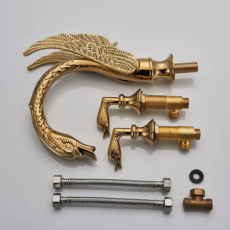 Luxurious Golden Bathroom Basin Faucet Brass Double Handle Hot Cold Sink Mixer Tap Swan Shape Basin Faucet Bathtub Mixers Crane