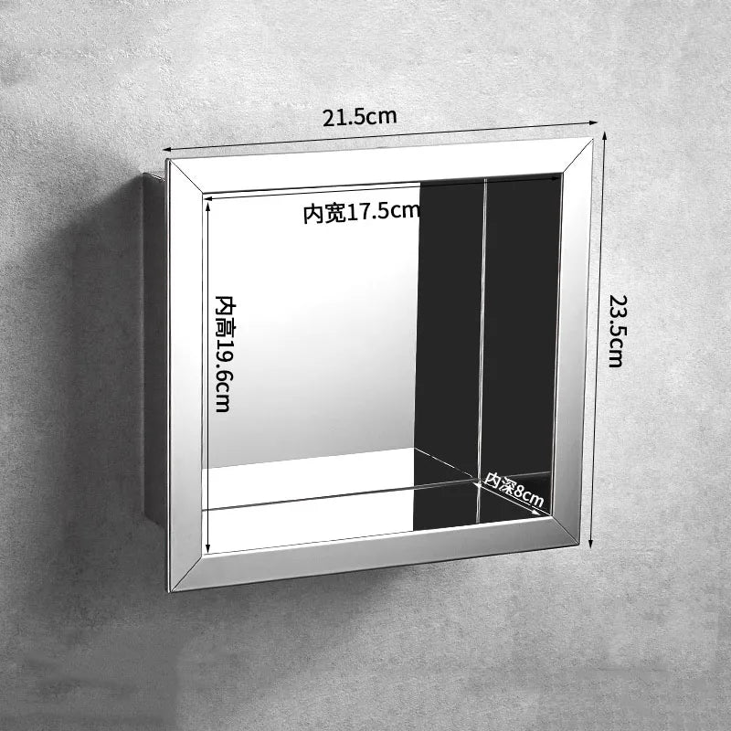 304 Stainless Steel Concealed Install Bathroom Storage Shelf Shower Organizer Storage Rack Inside Wall Mounted Bathroom Shelf