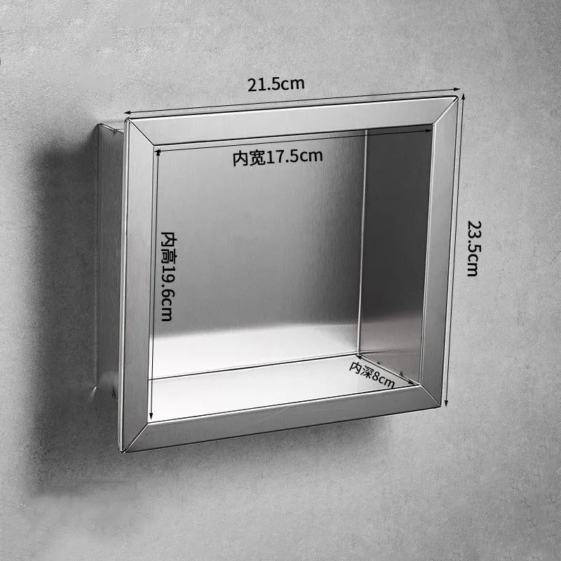 304 Stainless Steel Concealed Install Bathroom Storage Shelf Shower Organizer Storage Rack Inside Wall Mounted Bathroom Shelf