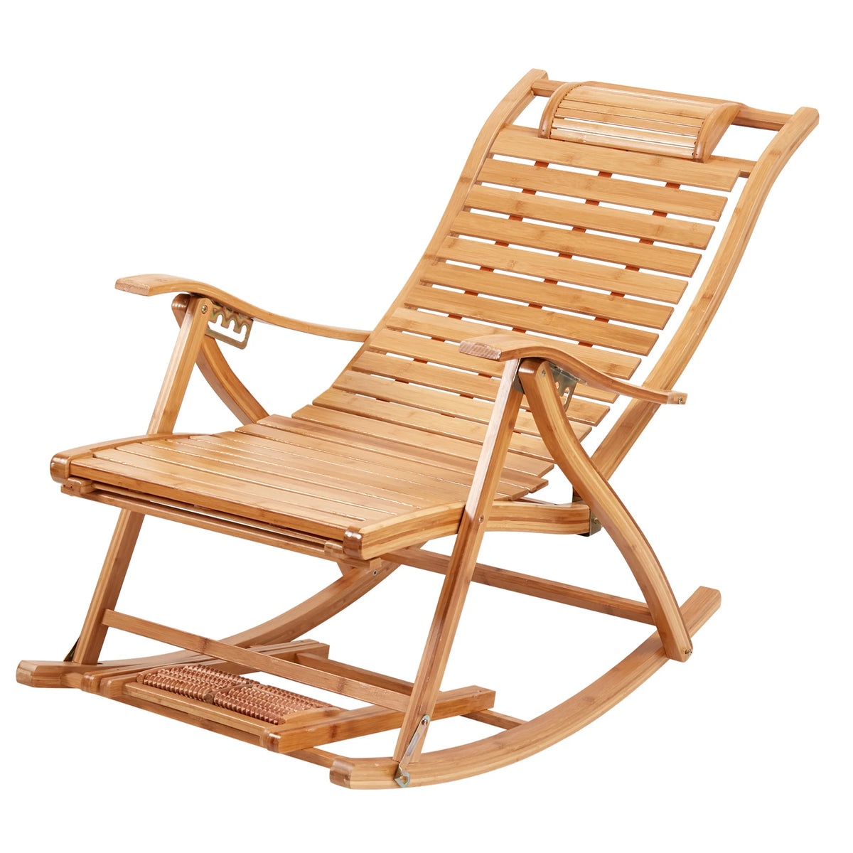 BINGOPAW Heavy Duty Bamboo Adjustable Rocking Lounge Recliner Chair