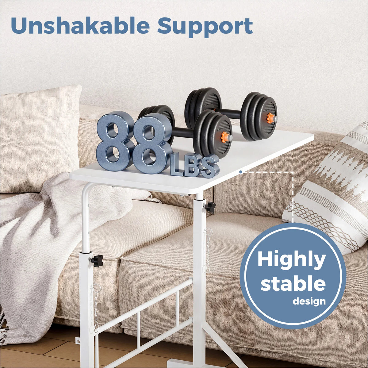 JHK Adjustable Mobile Desk With Locking Wheels For Home Office