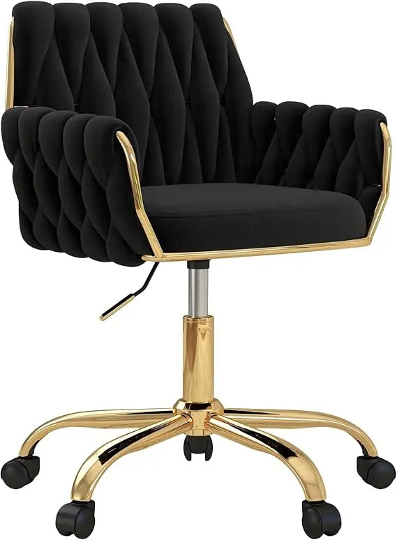 Velvet Home Office Chair, Modern Height Adjustable Cute Vanity Chair, 360° Swivel Makeup Chair Desk Chair with Golden Base
