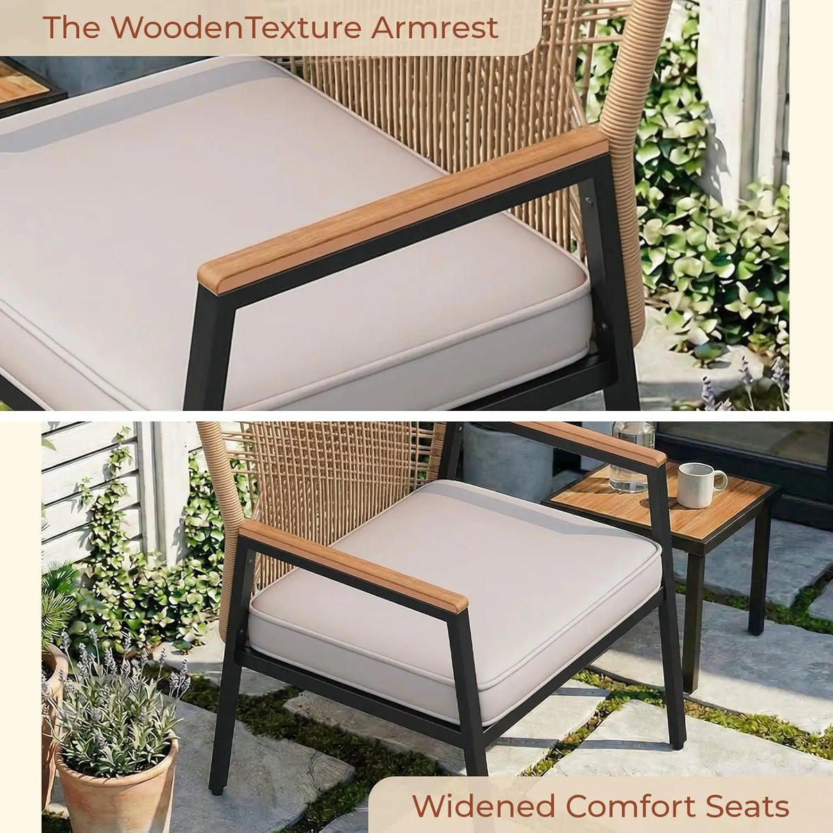 Outdoor Wicker Patio Chairs with Removable Cushions for Garden