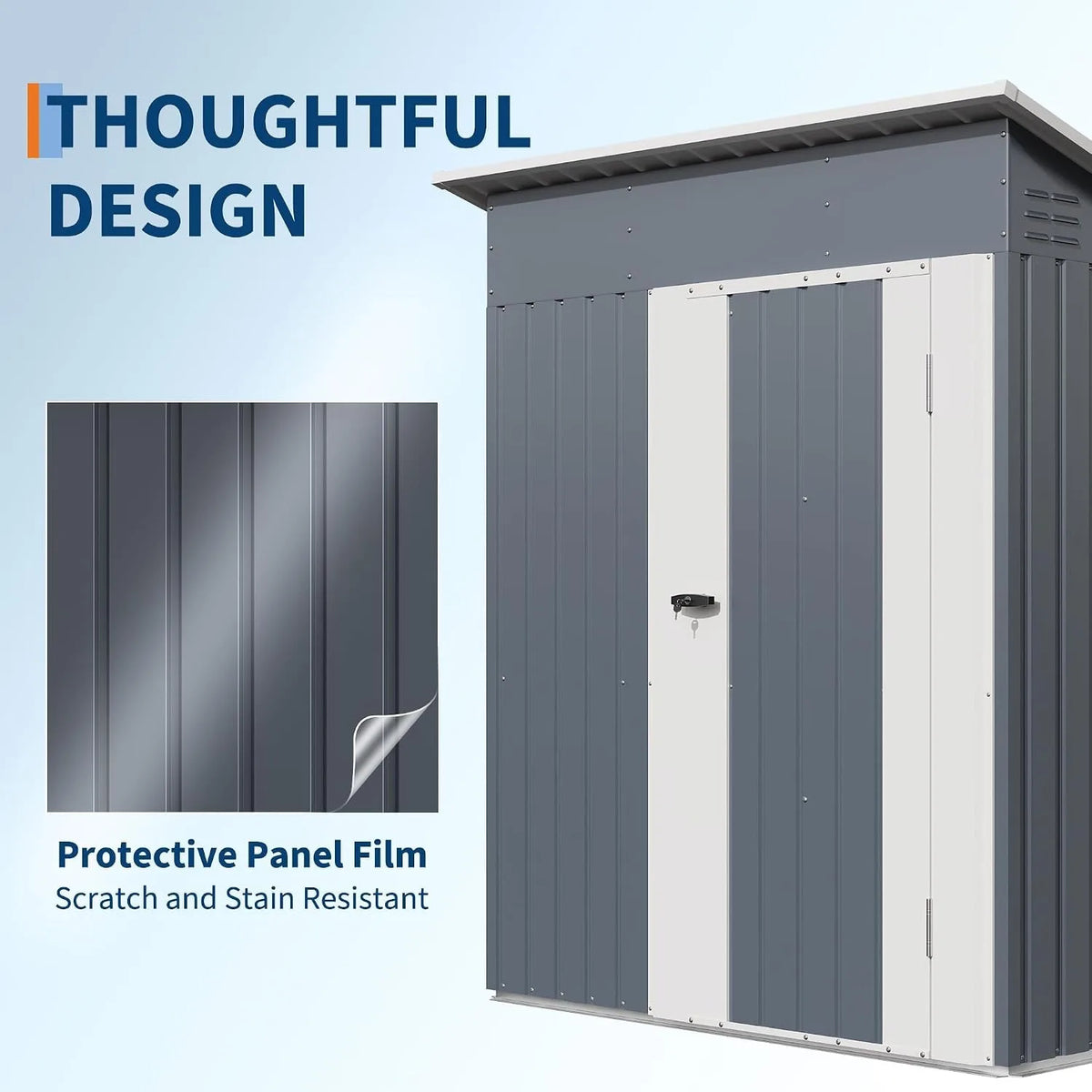 5x3 FT Metal Outdoor Storage Shed Small Garden Tool Shed with Lockable Door Weather Resistant Sloped Roof Ventilation for Backyard Patio Lawn Equipment Garbage Bin Storage