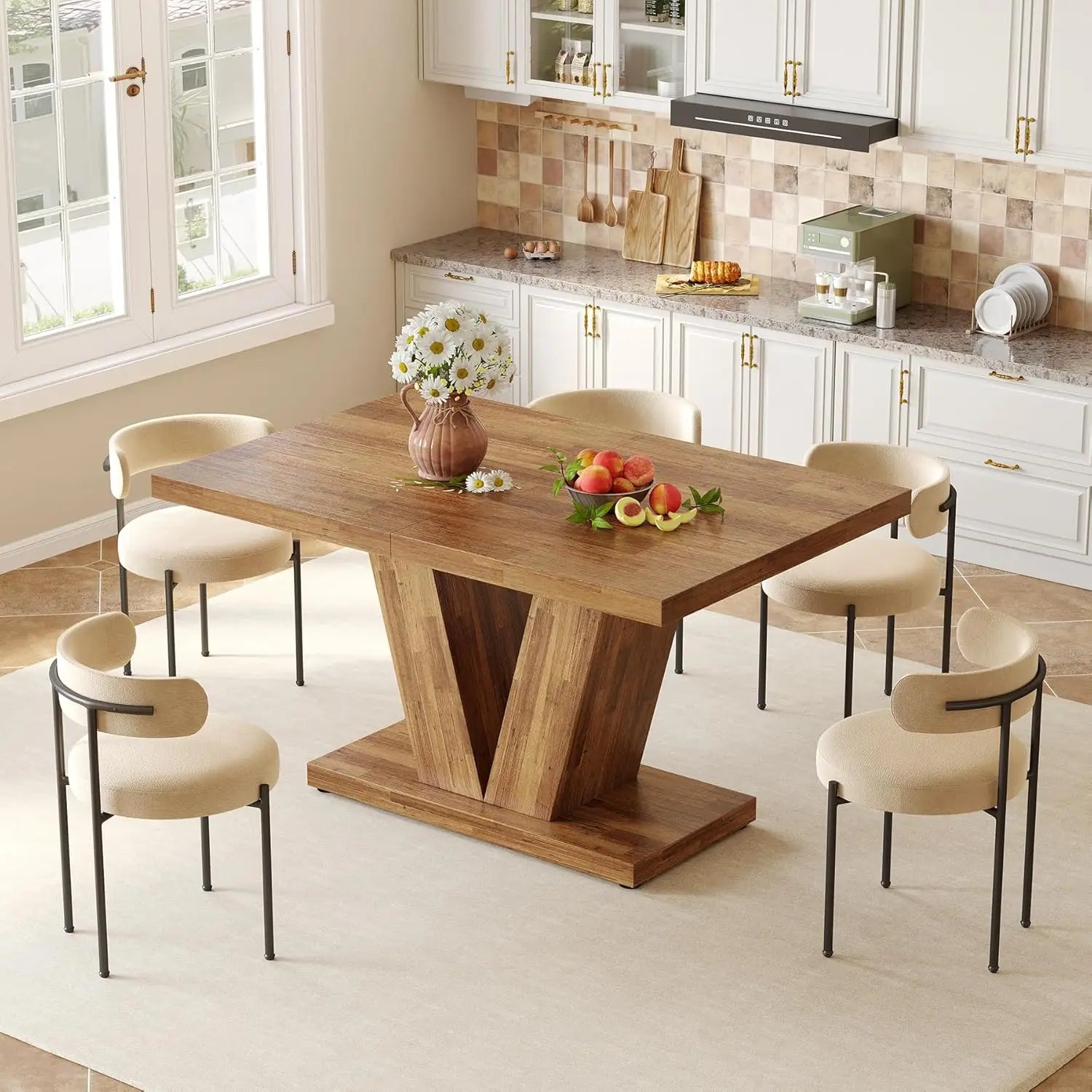 LITTLE TREE 47 Inches Dining Table for 4, Modern Dining Room Tables, White Rectangle Table for Dining Room, Kitchen, Living Room