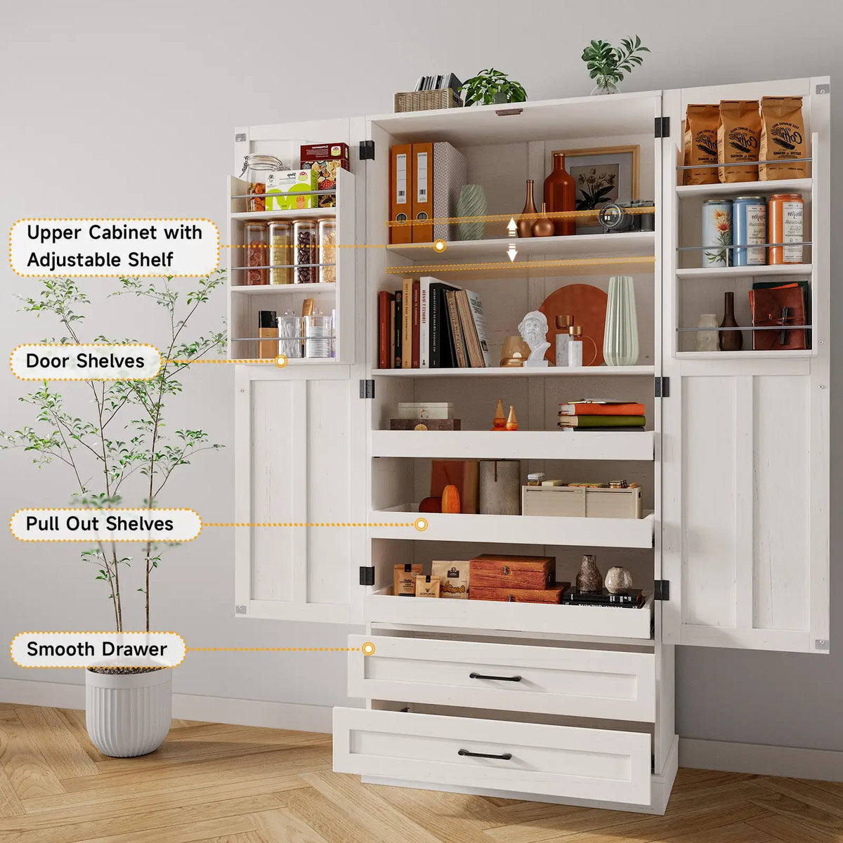 6 Door Kitchen Pantry Cabinet Pantry Storage Cabinet with Shelves, 71" Tall Farmhouse Freestanding Pantry for Kitchen