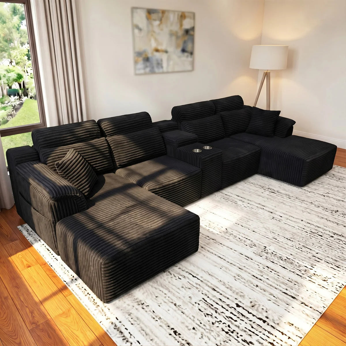 YQzyphyna Modular Cloud U-Shaped Sectional Sofa With Cup Holders
