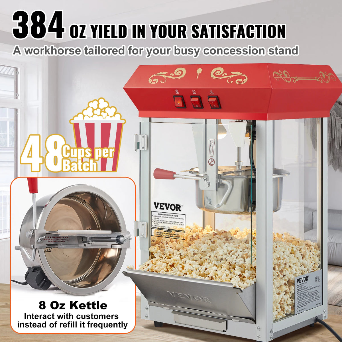 SucceBuy Commercial Electric Popcorn Maker with Stainless Steel Heating Tube