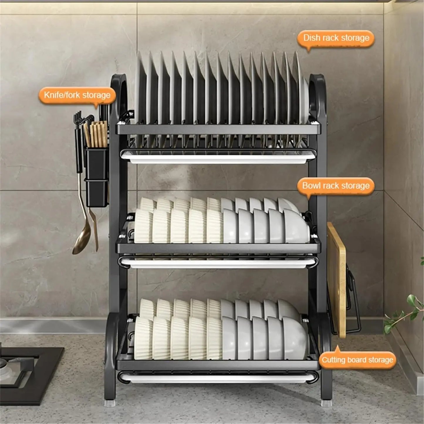 Three-Tier Dish Rack Organizer for Kitchen Countertop and Tableware