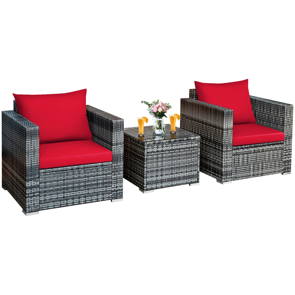 HOMASIS Patio Rattan Bistro Furniture Set With Cushioned Seating