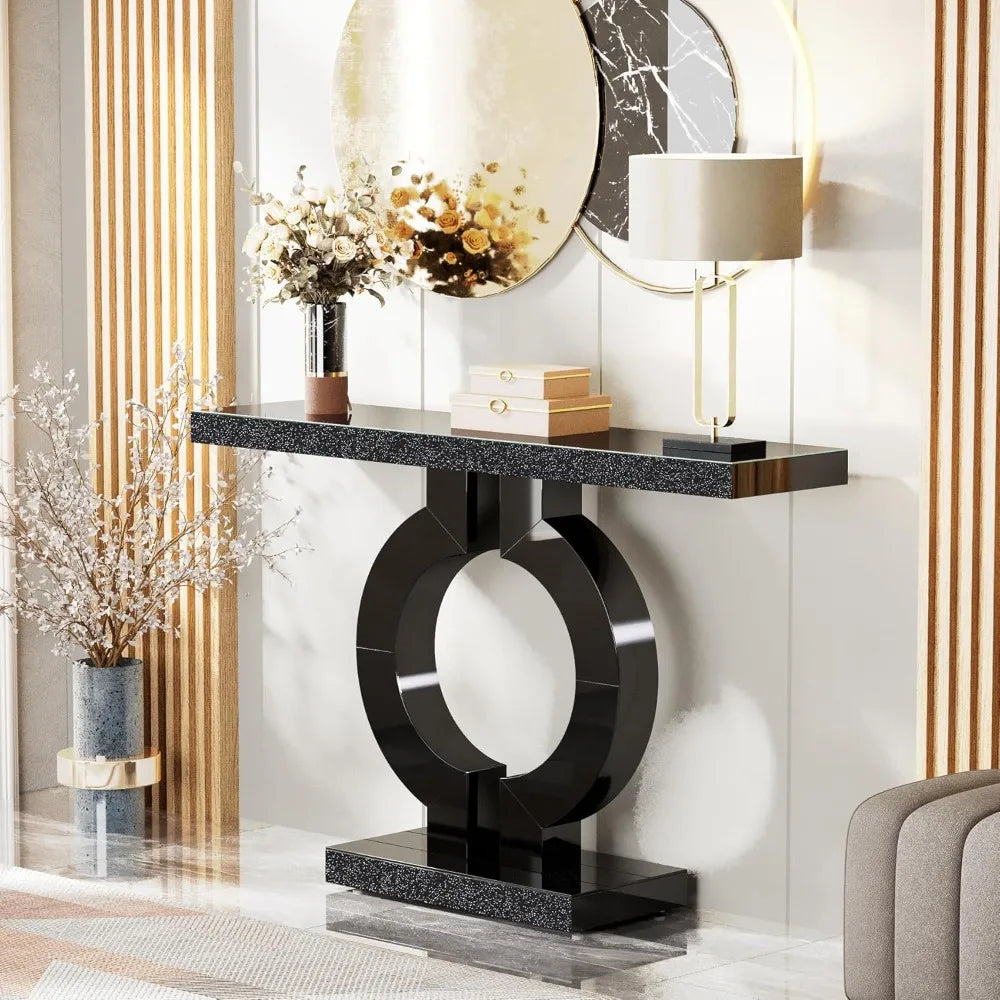 43” Modern Console Table with O-Shaped Base, Entryway Sofa Table with Mirror Finish for Living Room, Hallway, Entrance