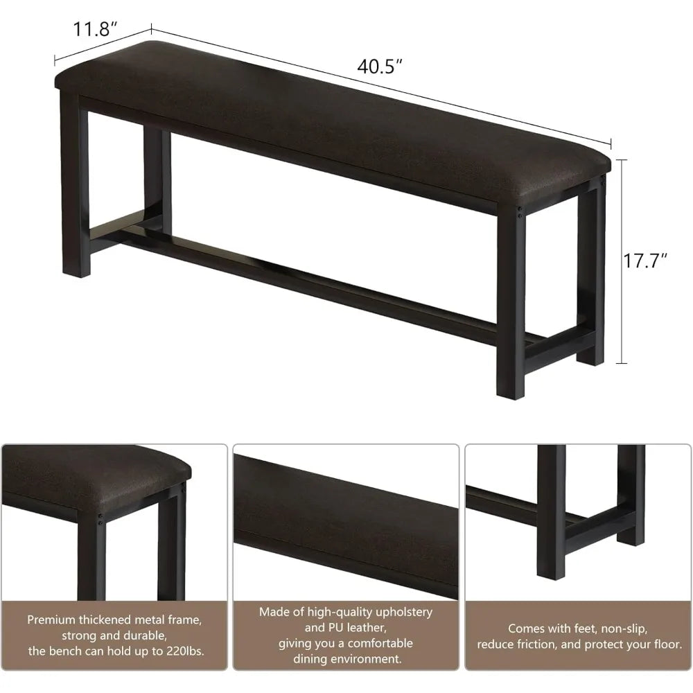 Dining Table Set with 2 Benches, Dining Table Set for 4-6 People, Artificial Marble Breakfast Table Set and PU