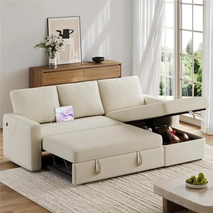 XIUWO L Shaped Sectional Sleeper Sofa Bed With Chaise Storage