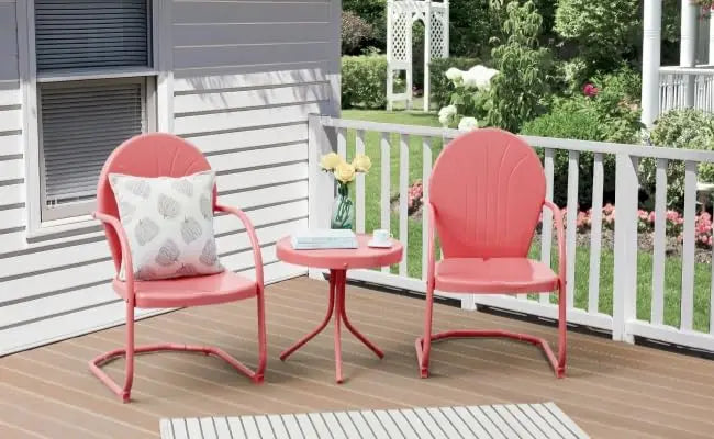 Patio Bistro Set Retro Metal Outdoor Seating Conversation 3 Pieces, 2 C-Spring Motion Armchairs and Round Side Table, for Porch,