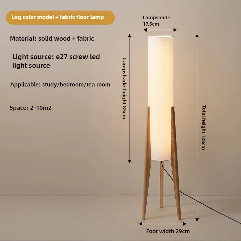 Japanese Retro Wabi-sabi Solid Wood Floor Lamp Study Hotel Art Decorative Corner Standing Lamp Bedroom Living Room Cafe E27 Lamp