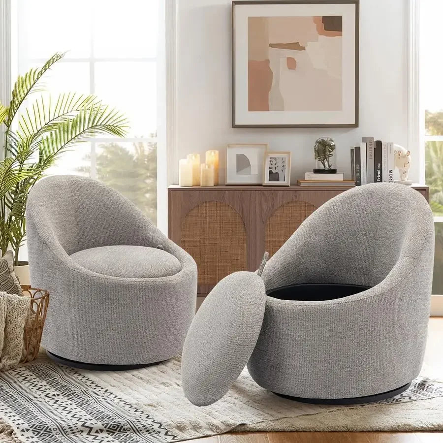 Swivel Accent Chair Set of 2, 360 Swivel Round Chair with Hidden Storage, Modern Small Barrel Armchair for Living Room Bedroom,