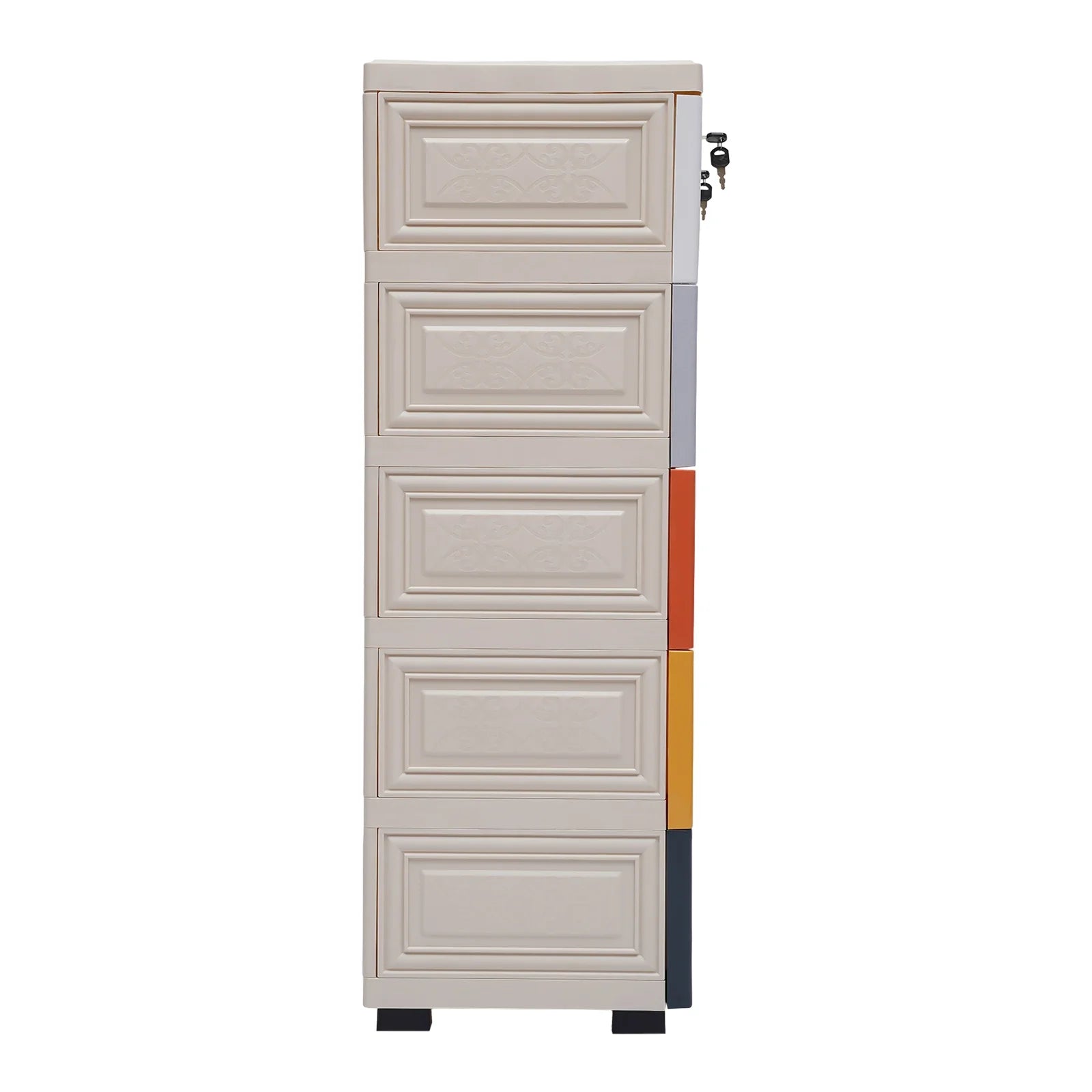 5-Tier Dresser Drawer Multi-Usage W/ Two Locks Bedroom Plastic Clothes Cupboard