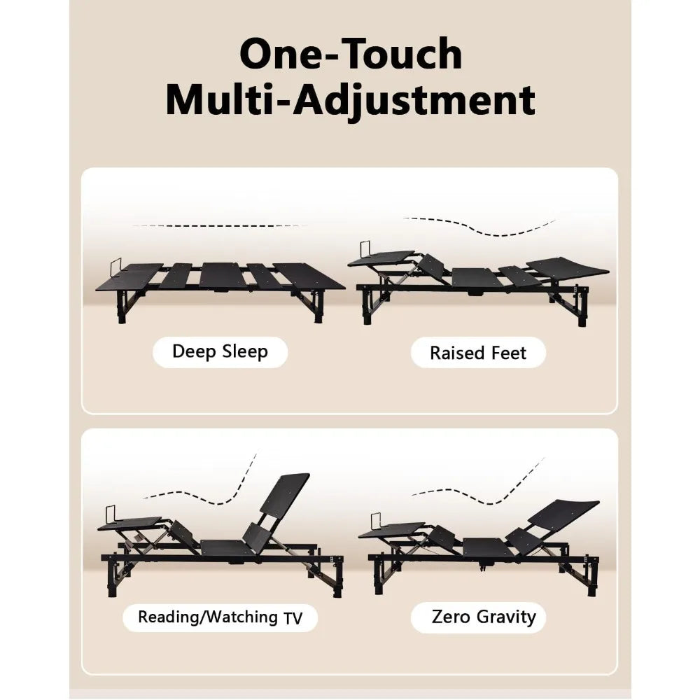 Adjustable Bed Base Frame Metal Head & Foot Incline Wireless Remote Zero Gravity Quiet Motor 79x74x12.72in Black, Customized
