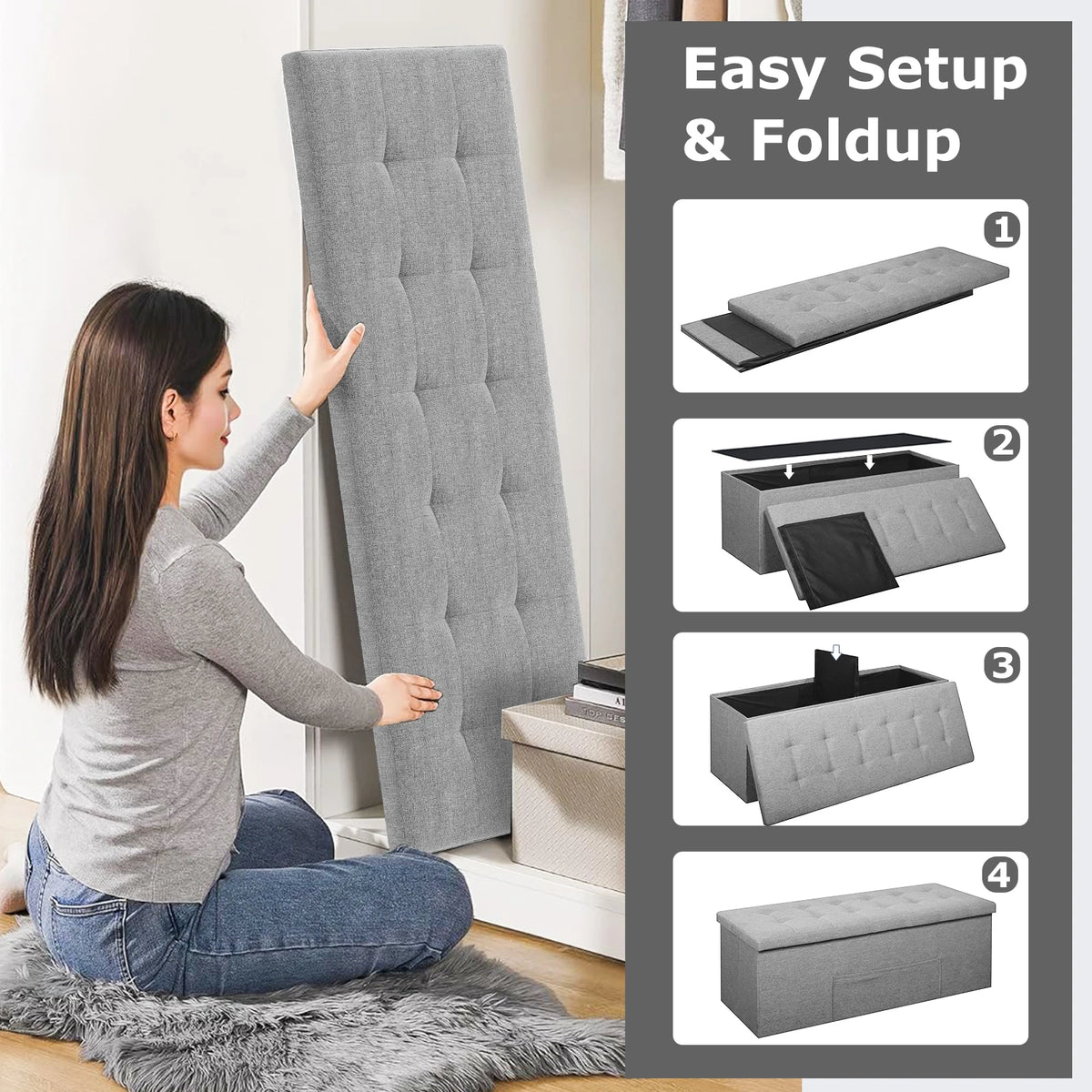 HOMASIS Folding Storage Ottoman Chest With Divider Bench