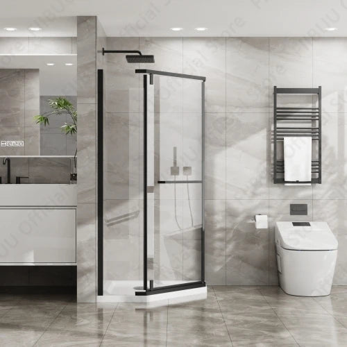 FIIBUU FramelessShowerDoor Neo Angle Shower Door TemperedGlass Enclosure System Premium