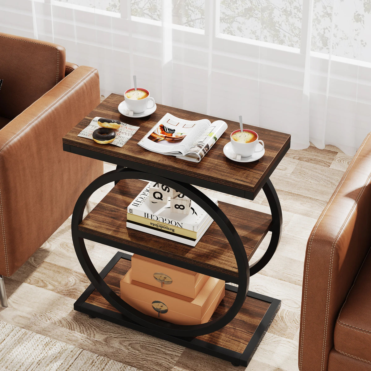 Tribesigns Industrial Narrow End Table With Three Storage Shelves