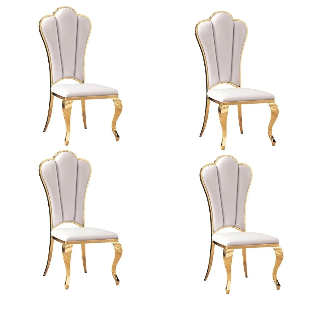 Modern Dining Chair Set of 4, Retro Luxury Leather Dining Room Chairs, Upholstered White Dining Chairs with Gold, Customized