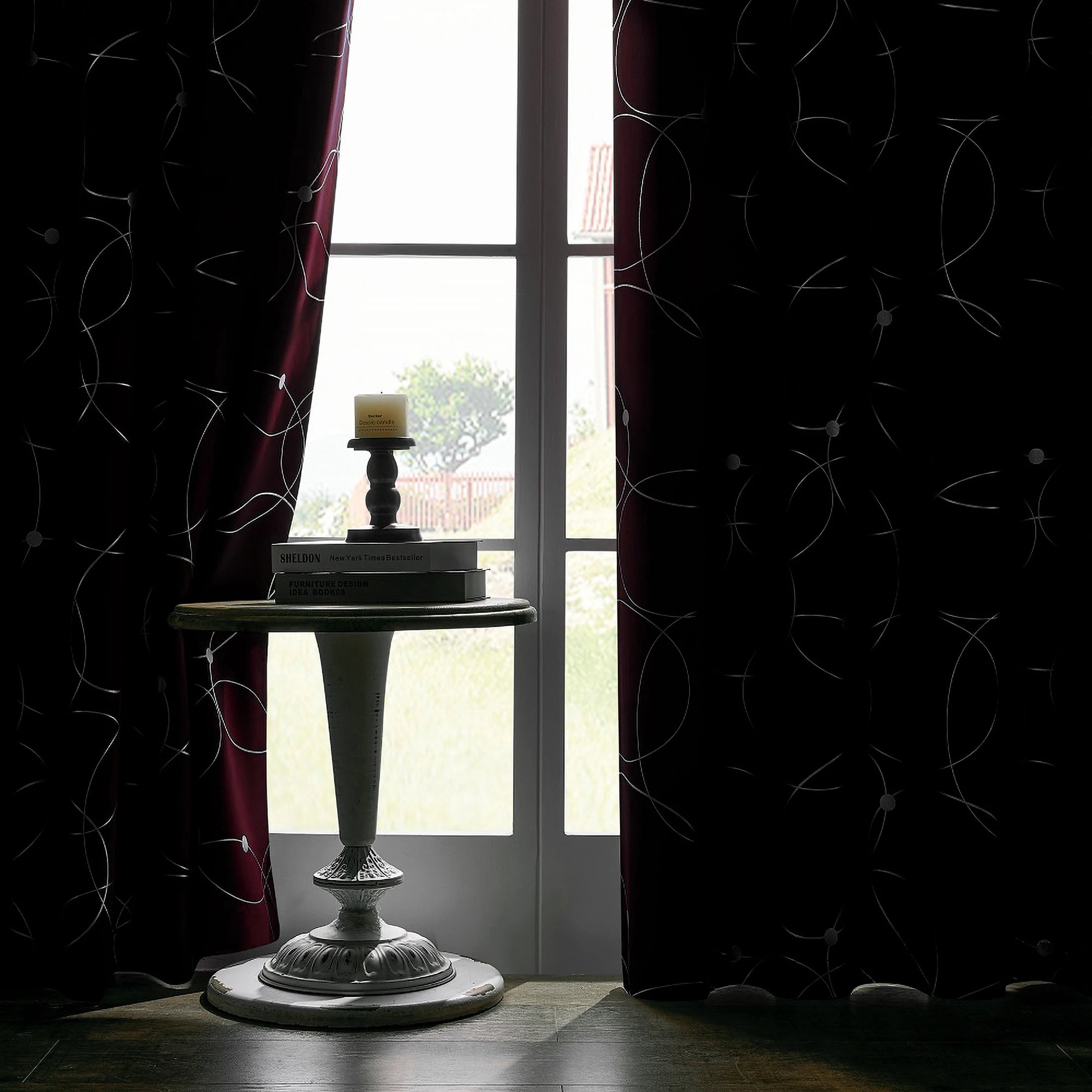 4PCSBlackout Curtains Grommet Thermal Insulated Room Darkening With Circle And Dots Foil Printed For Bedroom