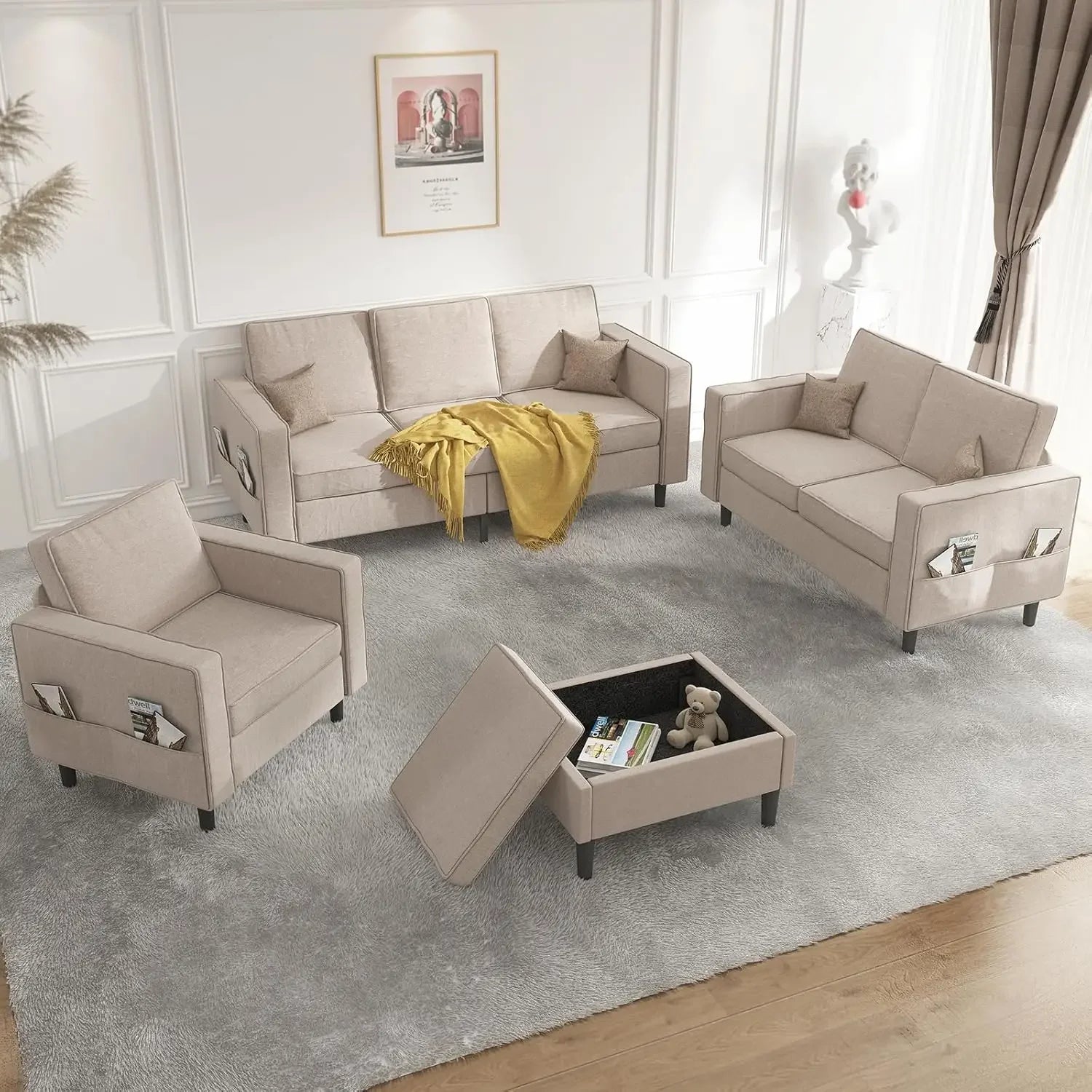Sectional L Shaped Sofa Couches Set Living Room Furniture Sets,78" Width 3-Seater Small Couch (3+2+1+Ottoman Sofa Set)