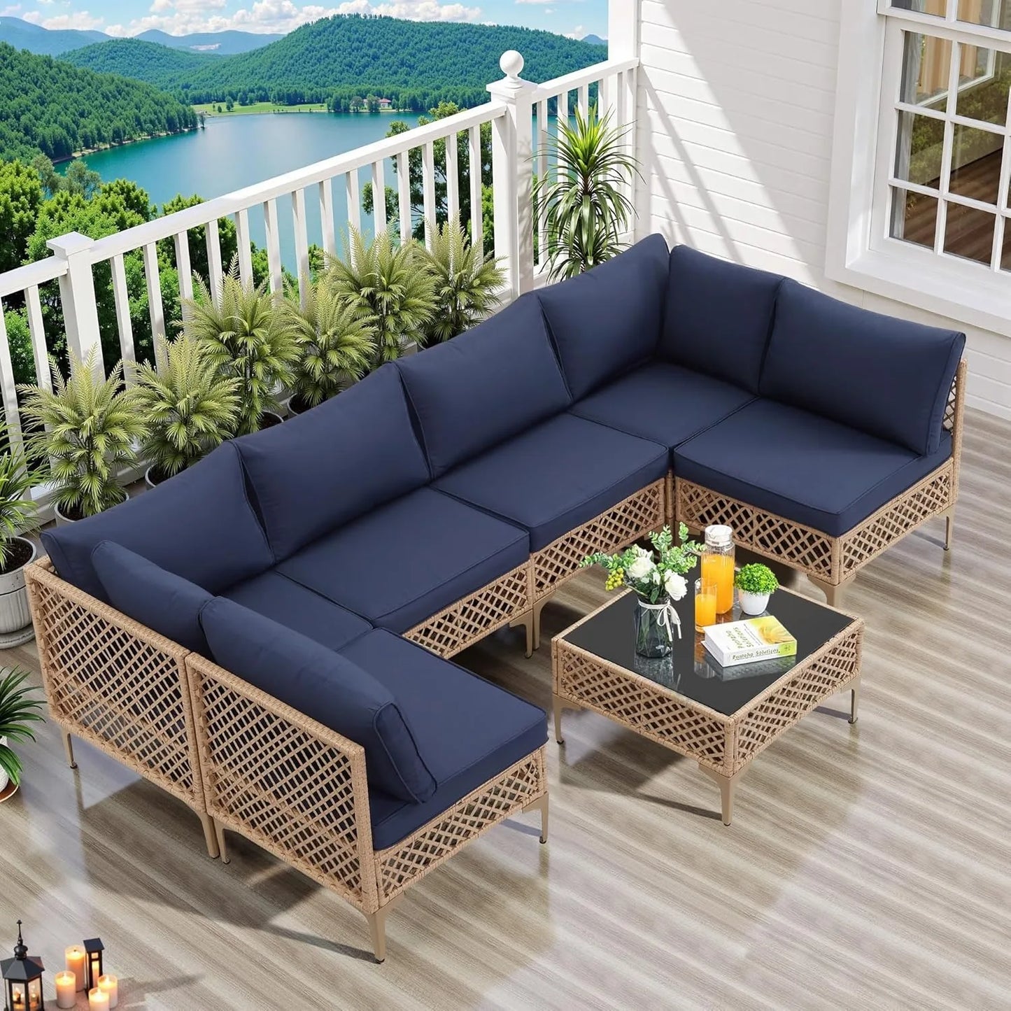 SEOGWISAM Outdoor Wicker Patio Furniture Set Rattan Sectional Sofa