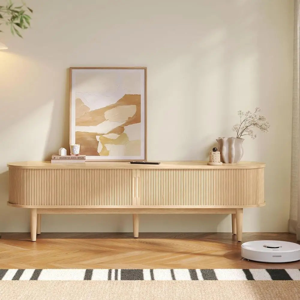 Modern Farmhouse TV Stand Entertainment Center With Storage Cabinets