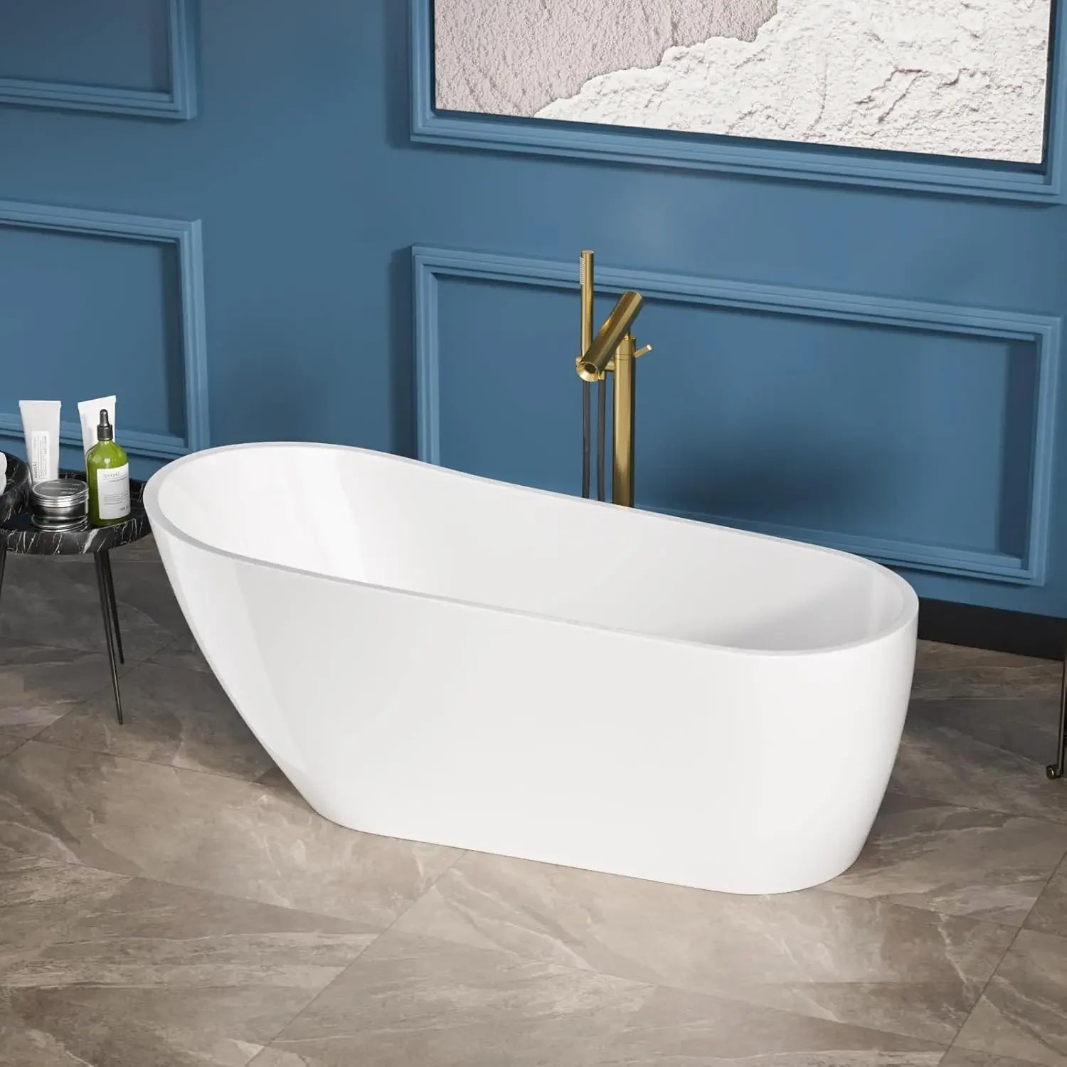 67 Inch Acrylic Freestanding Soaking Bathtub Contemporary Soaking White Tub Stand Alone Ergonomic Bathtub with Chrome Drain and