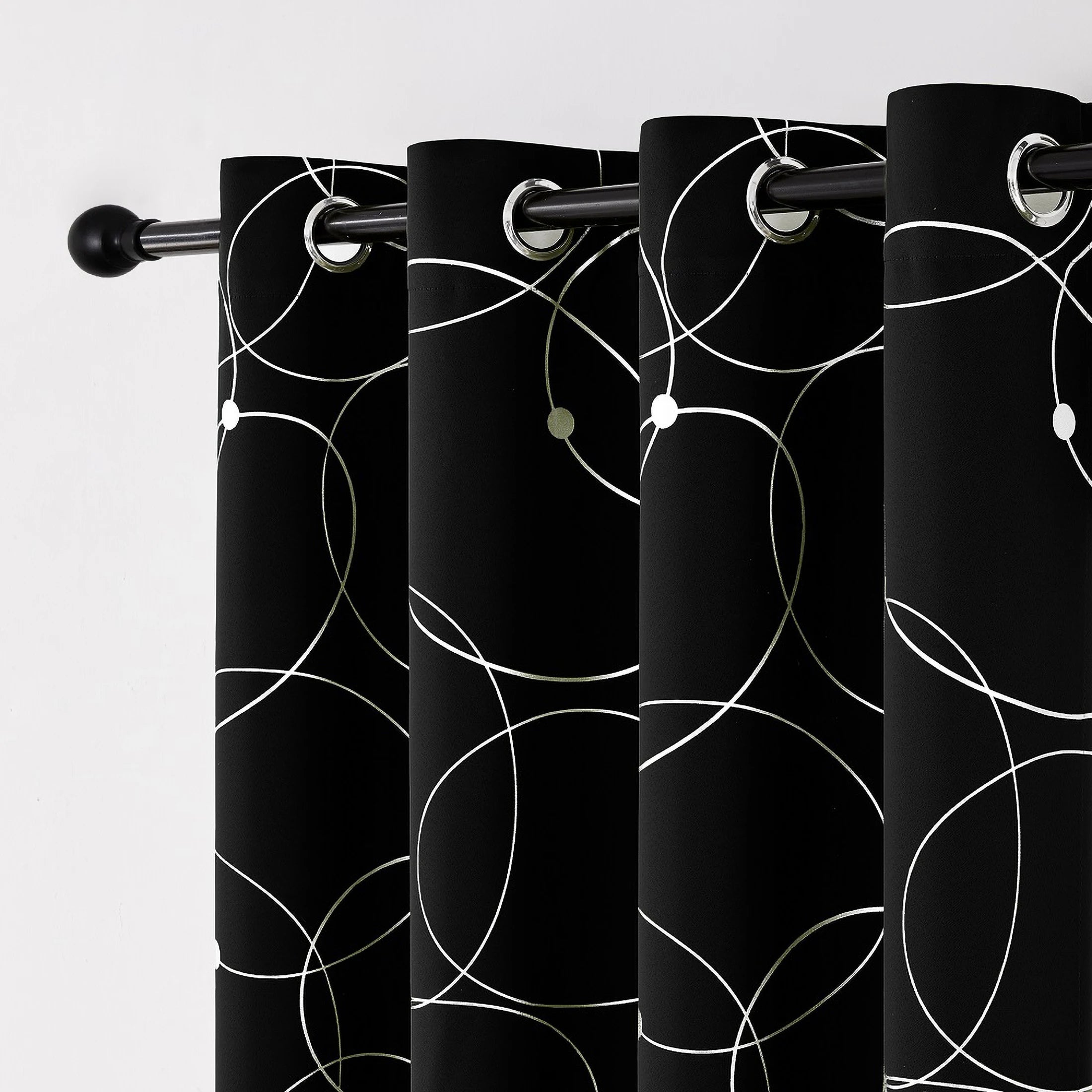 4PCSBlackout Curtains Grommet Thermal Insulated Room Darkening With Circle And Dots Foil Printed For Bedroom
