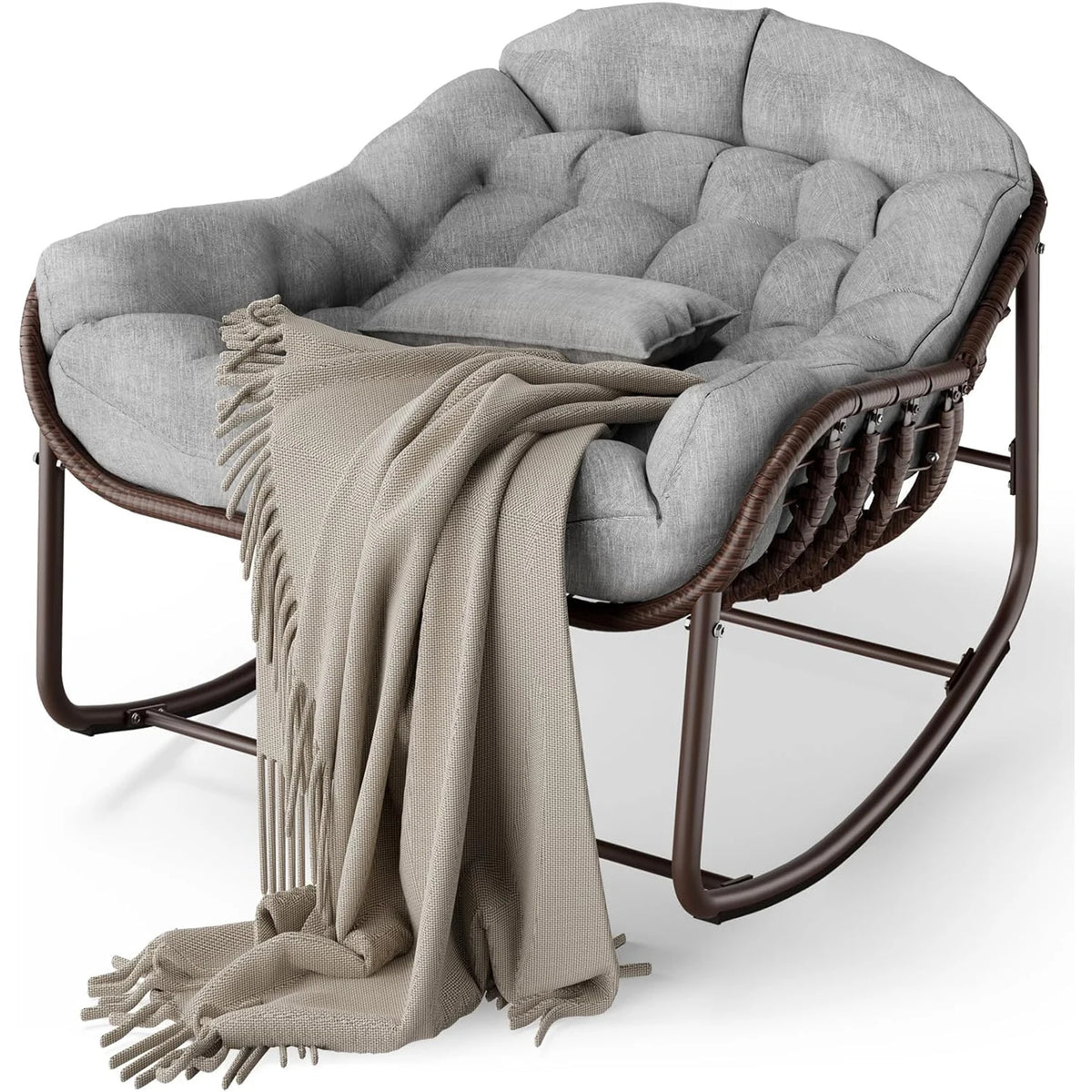 HiMISS Outdoor Papasan Egg Rocking Chair With Cushion