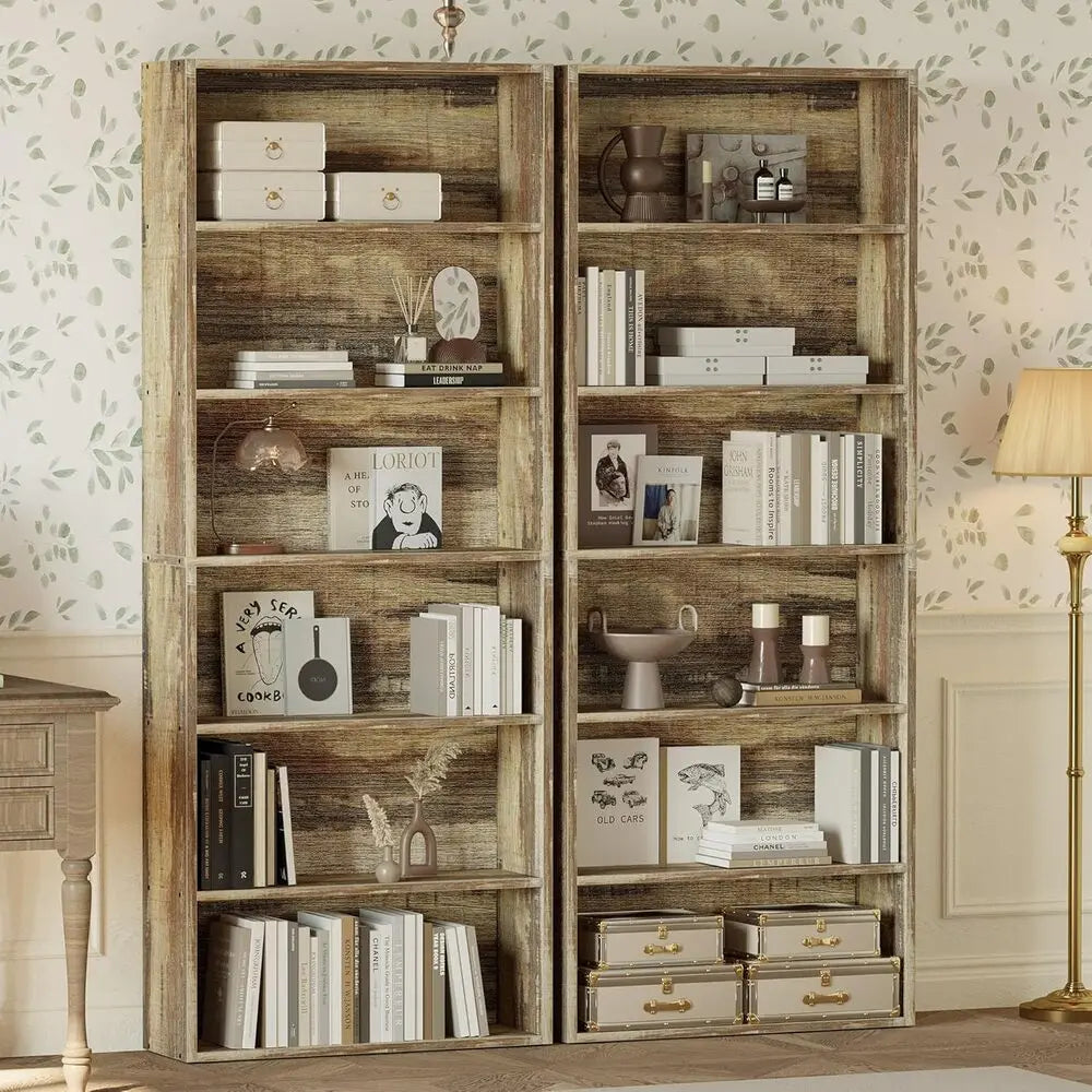 IRONCK Bookshelves and Bookcases Set of 2 Floor Standing 6 Tiers Display Storage Shelves 70 in Tall Bookcase for Home Office