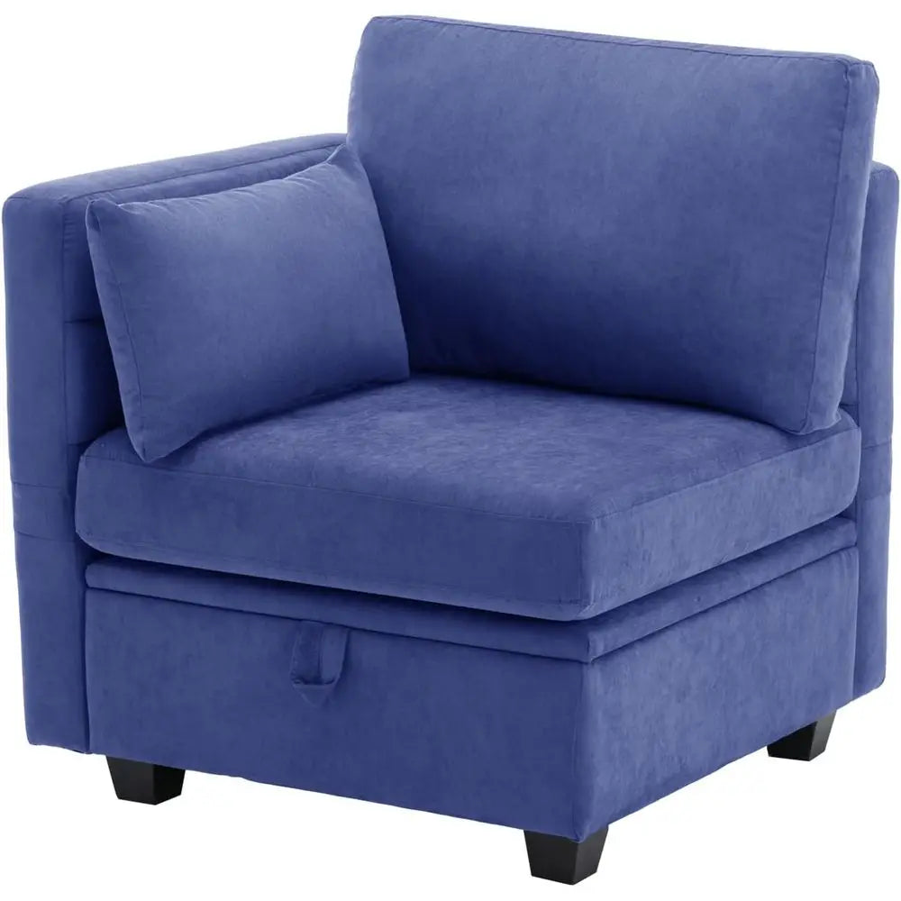 ular Soa Couch with Seat Storage, Blue dle Armrest Couch with Pillow, abric Storage Soa with Reclining Arms and Backs or Living