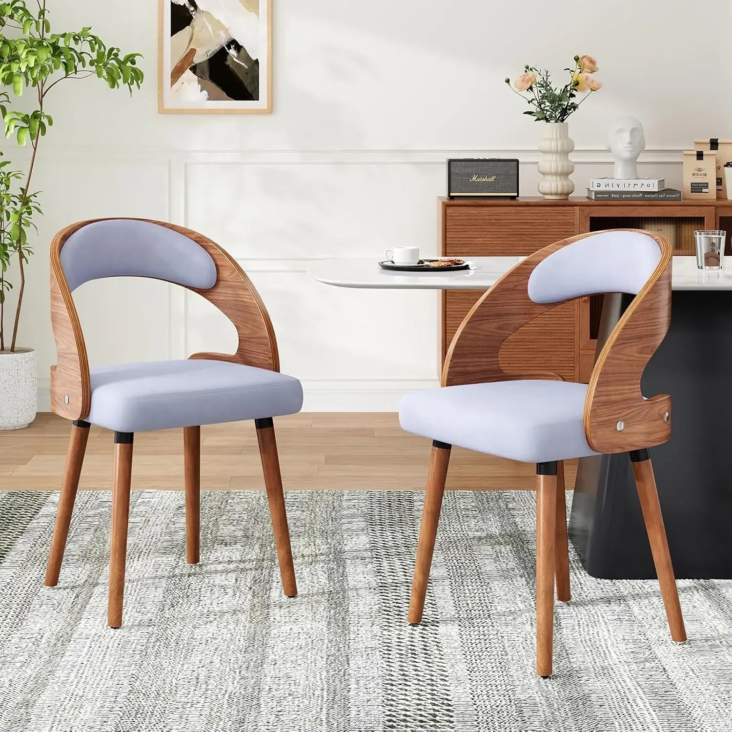 Modern Wood Dining Chairs Set of 4 Upholstered with Curved Backrest for Kitchen Dining Room Living Room, Customized