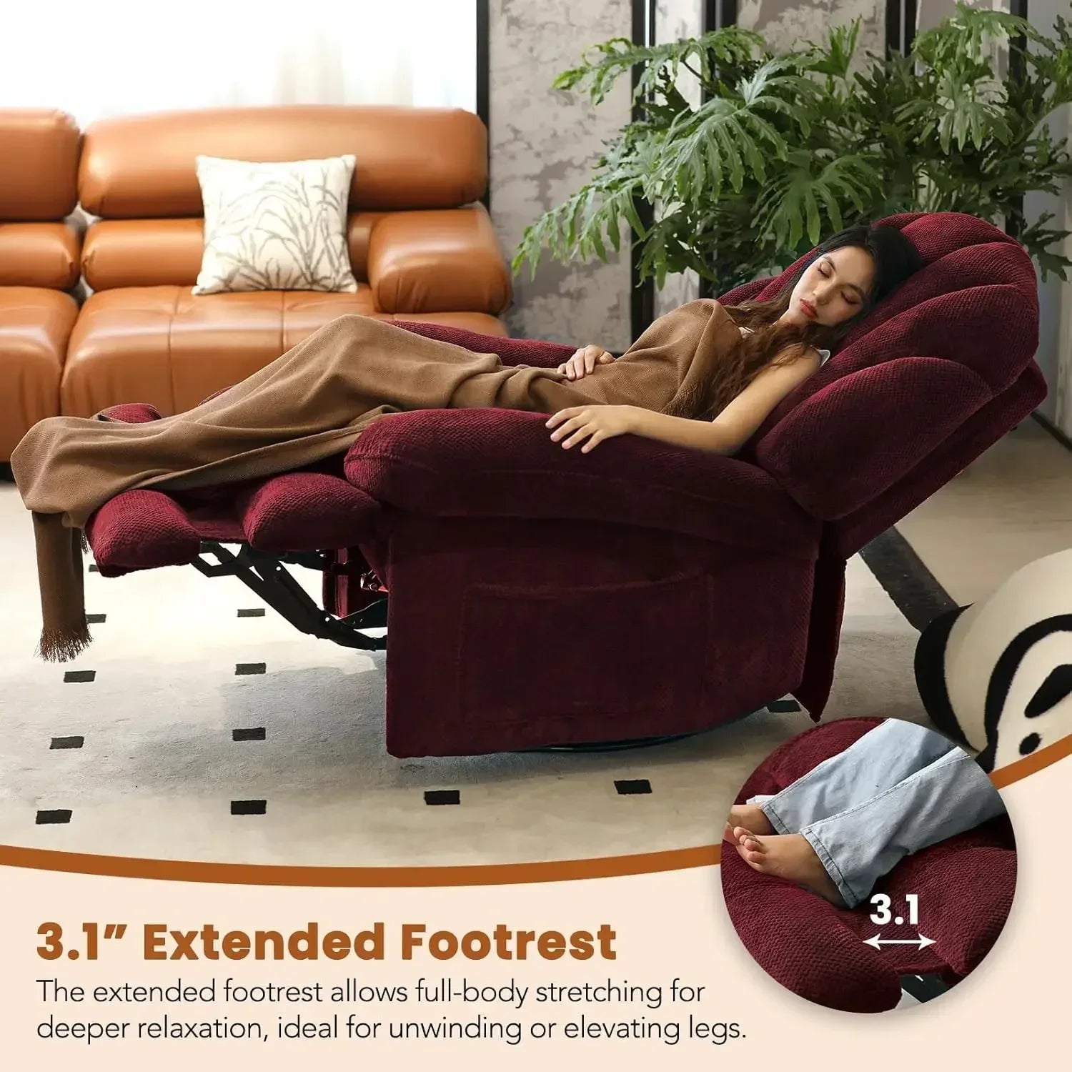 Dual Motor Power Swivel Rocker Recliner Chair for Living Room, Power Adjustable Backrest and Extended Footrest,, Customized