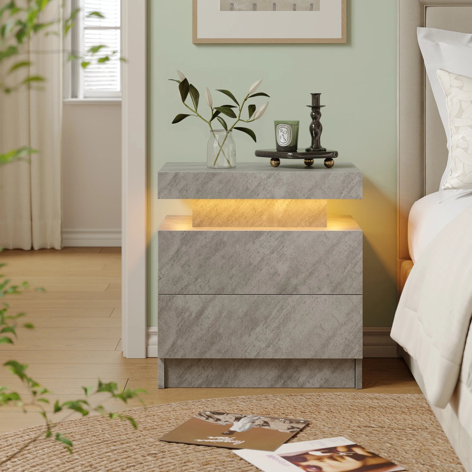 Cubehom LED Nightstand With 2 Drawers And RGB Ambient Lighting