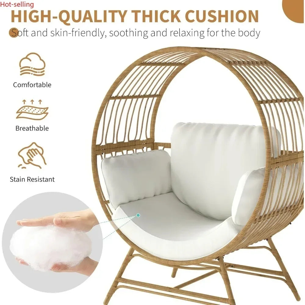 BestsellerEgg Chair Outdoor Indoor, Oversized Rattan Chair with Thicken Cushion, 350LBS Capacity Wicker Patio Lounge Chair, Bask