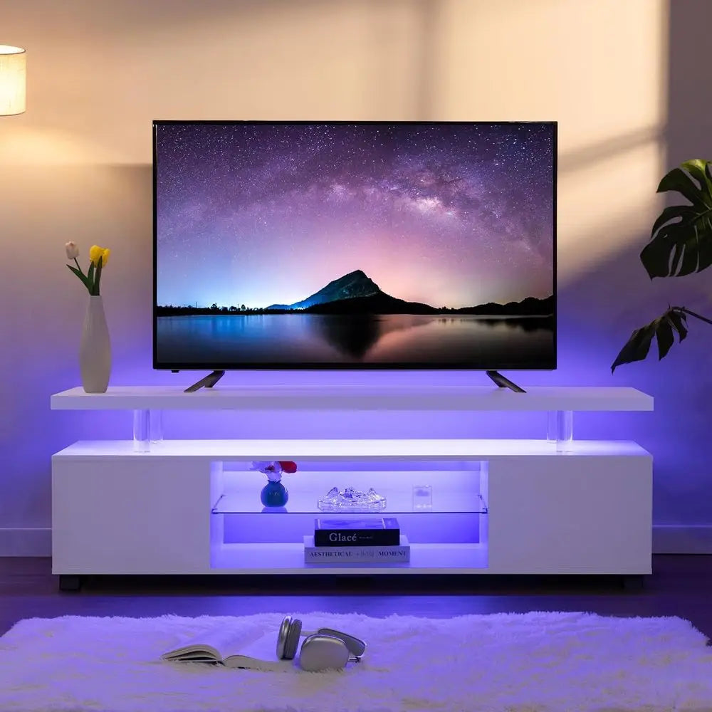 Modern TV Stand With LED Lighting And Storage Entertainment Center
