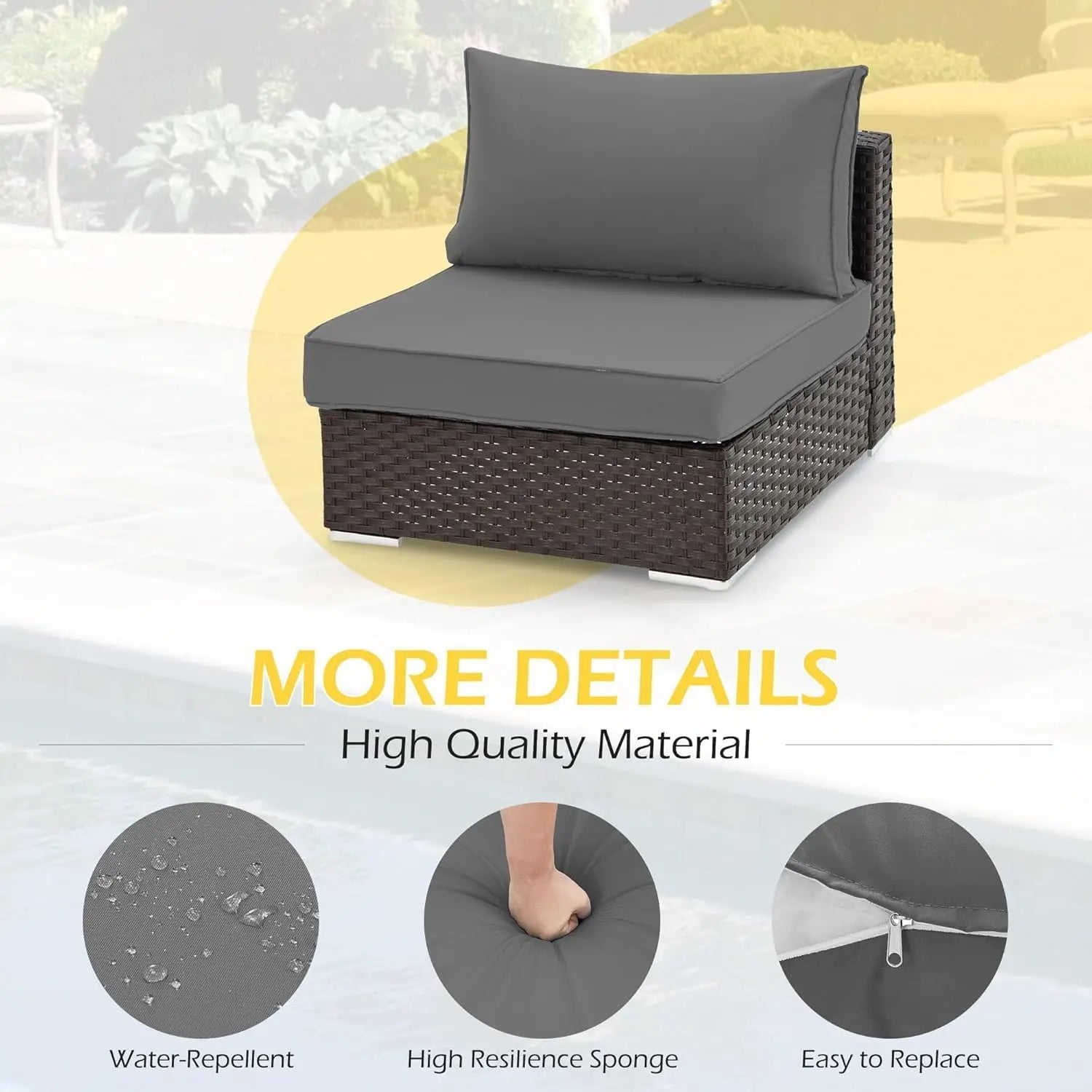 Water-Repellent Sofa Cushion for 6-Seat Rattan Wicker Sectional Patio Conversation Sets