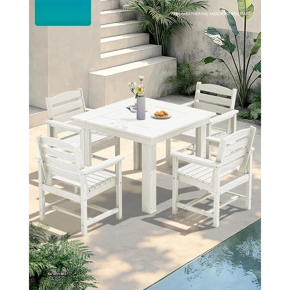 Outdoor Dining Set for 4, HDPE Square Table and Chairs Set All Weather Patio Dining Set with 4 Classic Dining Chairs, 5-Piece P