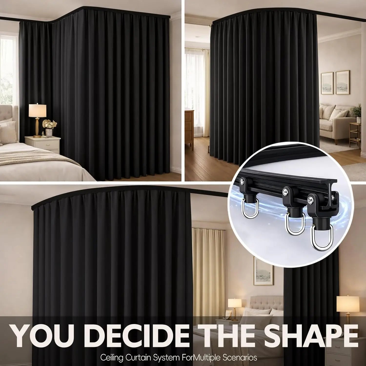 Blackout Room Divider Curtain Set with Ceiling Track, 106" W x 84" L - Easy Install for Privacy