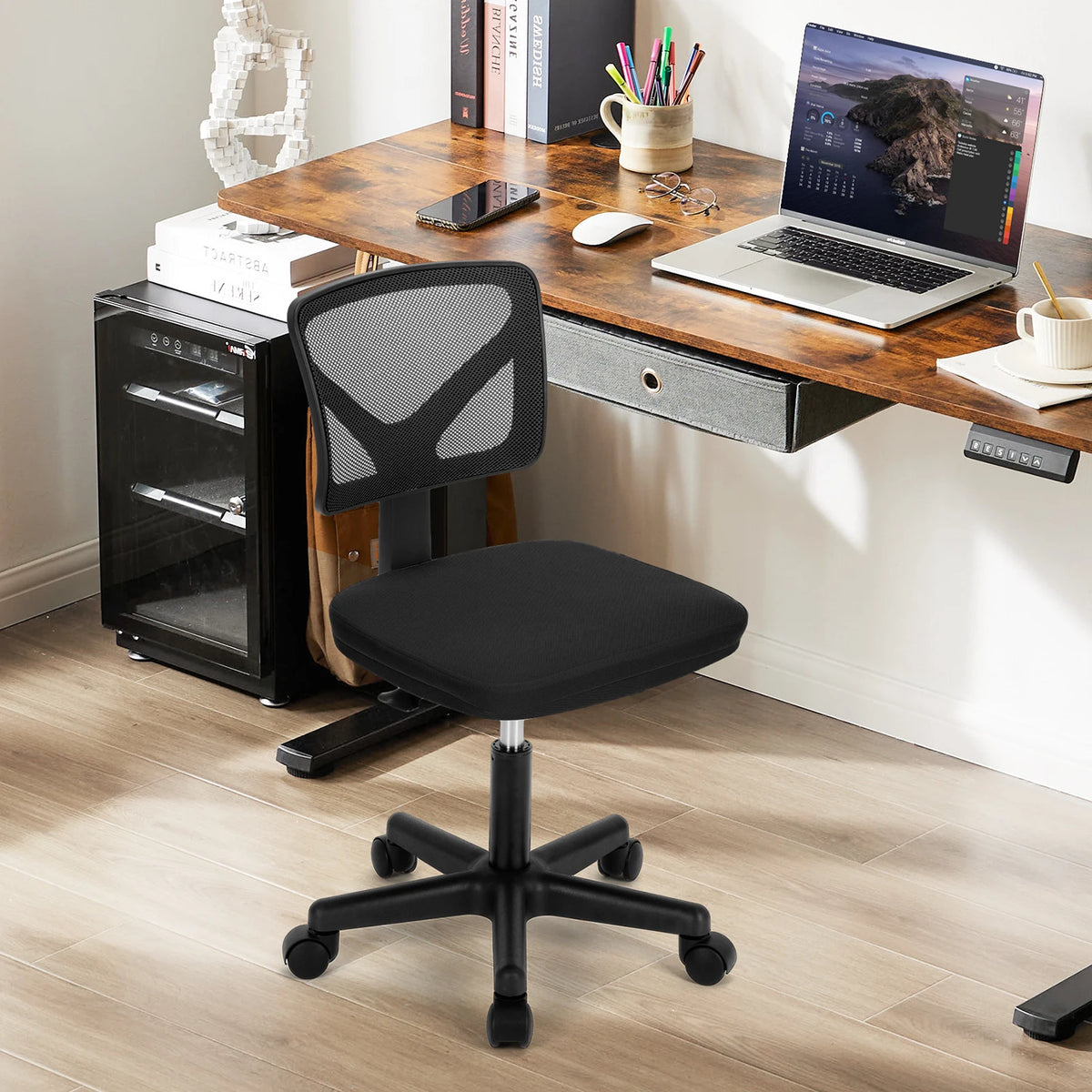 JHK Mesh Armless Office Chair With Lumbar Support And Wheels