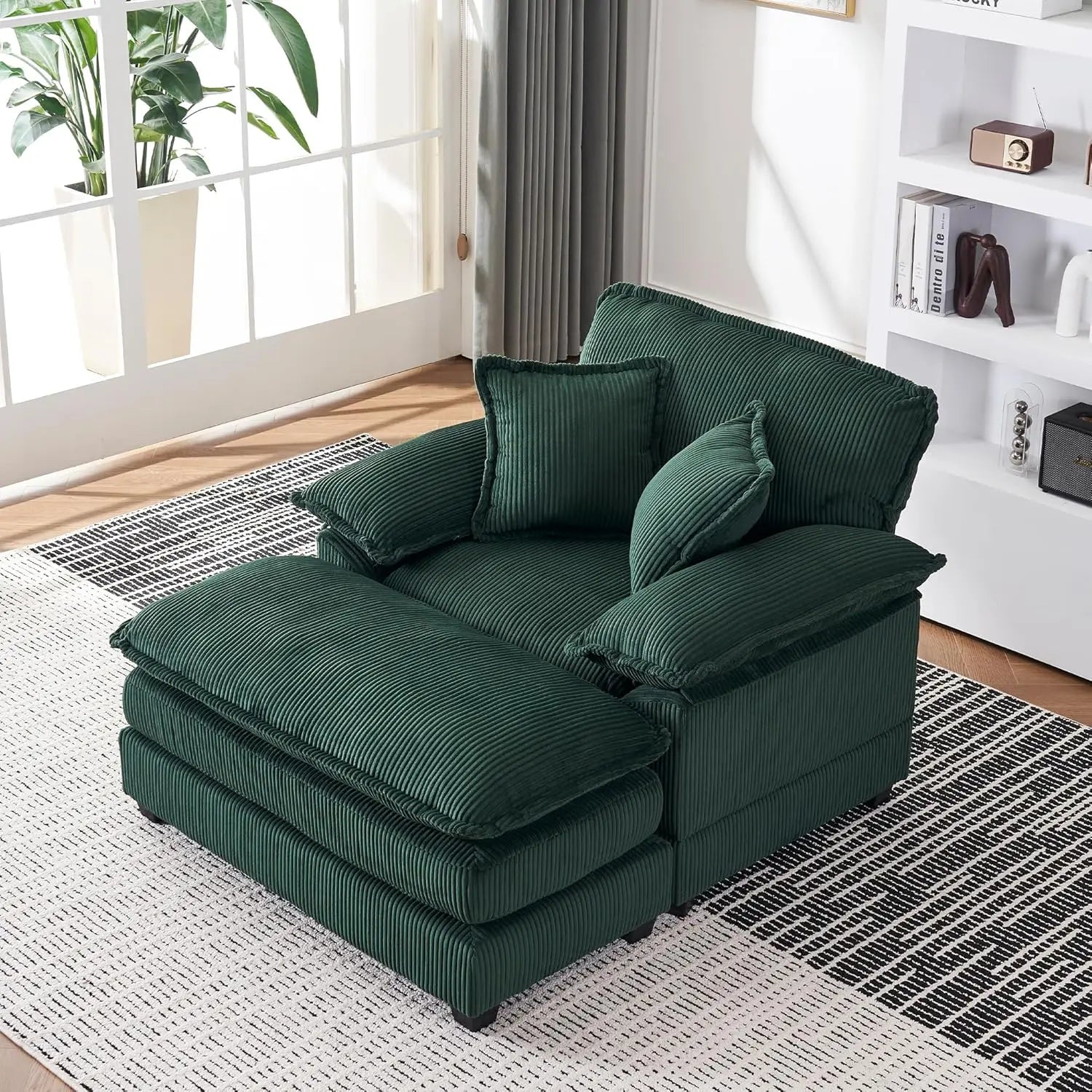 Oversized Chaise Lounge Chair with Ottoman,56.3" Indoor Velvet Deep Seat Reading Chairs,Comfort Accent Leisure Chair Set for Liv